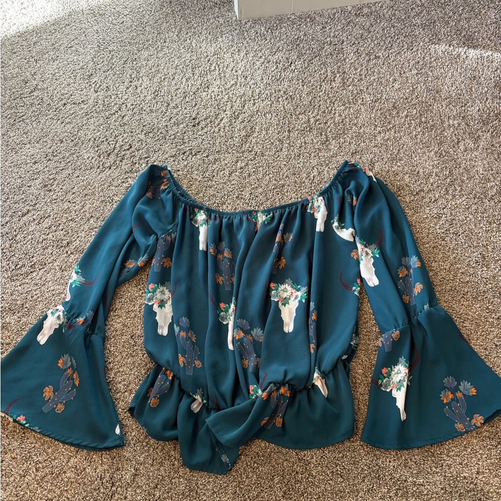 Teal Floral Off-Shoulder Women's Top